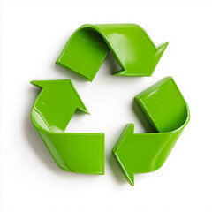 Green recycling symbol formed by arrows isolated on a white background.