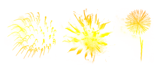 Vibrant light effect background with yellow fireworks explosions on black