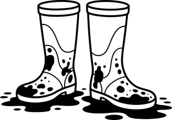 Dirty Muddy Rubber Boots Vector Illustration