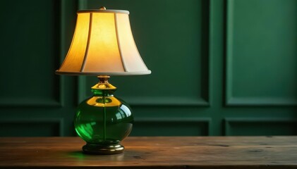 Elegant green glass table lamp in a vintage setting, lighting, green