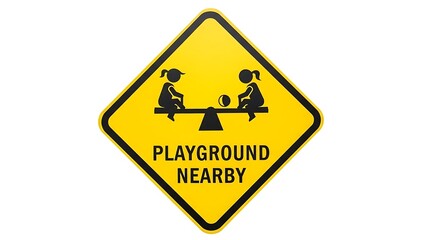 Yellow playground sign with children on teeter totter