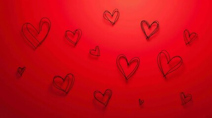 Red Heart Outline Love Design on Red Background