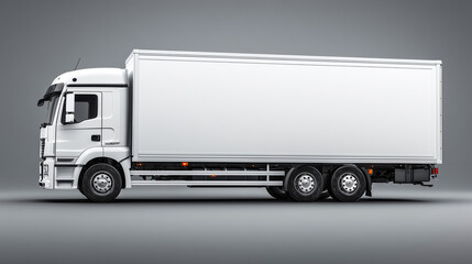 White delivery truck with blank cargo box isolated on a clean background.