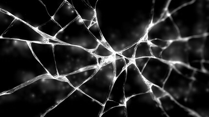 Ultra-realistic macro photograph of shattered tempered glass forming a dense network of cracks, full-frame texture composition, no visible edges or borders, intricate web of thin w