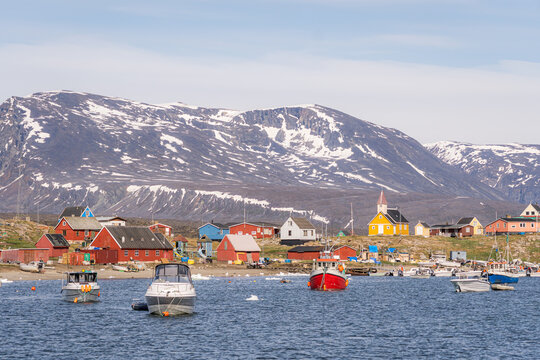 Saqqaq village under the midnight sun in Greenland