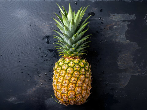 Fresh pineapple fruit with green leaves on dark background with food - Powered by Adobe