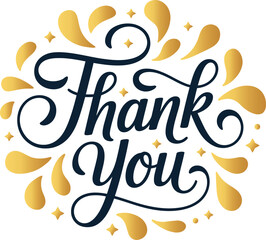 Elegant Thank You Calligraphy with Gold Glitter Drops and Stars on White Background
