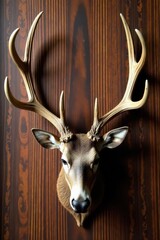 Elegant shed antlers displayed on polished wood , photography, decor, hunting