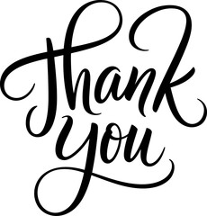 Elegant Black Script Thank You Calligraphy on White Background