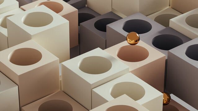 Luxury gold abstract sphere background with geometric shapes in motion
