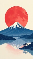 Elegant single-line drawing of Mount Fuji against a minimalist background , nature, sketch