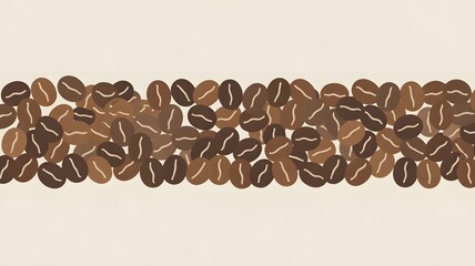 Stylized coffee beans in a rich brown color arranged horizontally on a light beige background creating a warm and inviting border design
