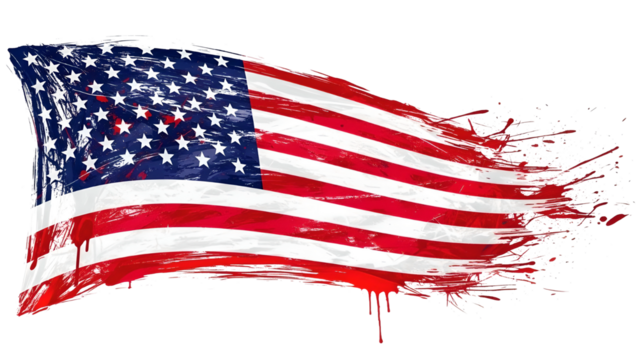 Tattered american flag isolated on transparent background - Powered by Adobe