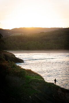 Scenic sunset view at Praia Da Abrela, Lugo, Spain