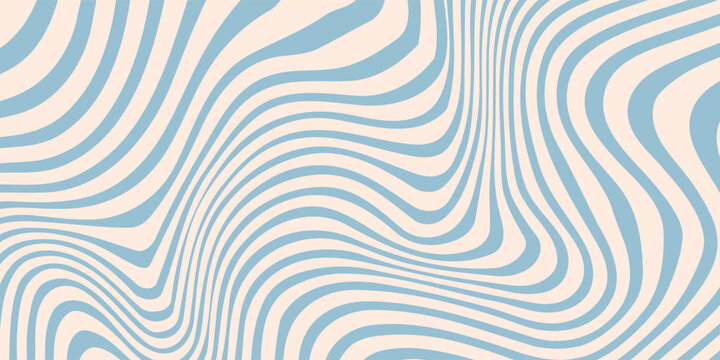 Blue and beige diagonal wavy lines seamless pattern. Simple vector abstract liquid stripes background. Funky groovy texture with diagonal waves, fluid shapes, flow. Stylish repeated decorative design