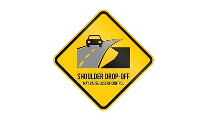 Warning sign for shoulder drop-off on road ahead