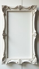 Elegant whitewashed wood frame, ornate detail , wedding, classic, picture