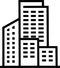 Minimal Black and White City Building Icon, Simple Skyscraper Silhouette for Real Estate and Urban Design
