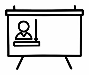 Online Presentation and Teaching Icon with Instructor at Whiteboard, Minimal Blackboard Silhouette for Education and Training

