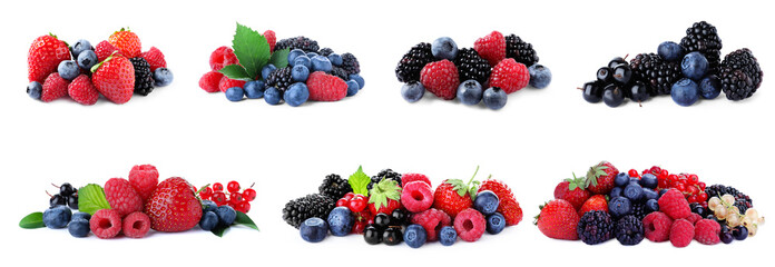 Mix of fresh berries isolated on white, collection