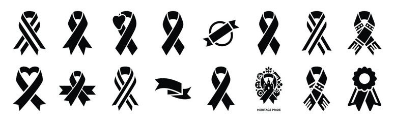 First Day of Black History Month heritage pride ribbon silhouette icon set