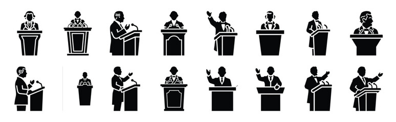 First Day of Black History Month historic leader podium silhouette icon set