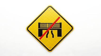 No bridge crossing sign with red prohibition symbol on yellow background