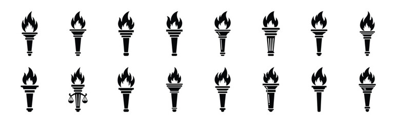 First Day of Black History Month justice flame torch silhouette icon set