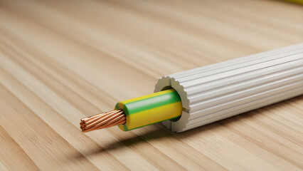 Electrical Cable Copper Wire Power Conduit Striped Yellow Green