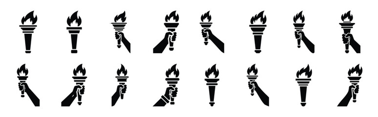 First Day of Black History Month justice torch raised silhouette icon set