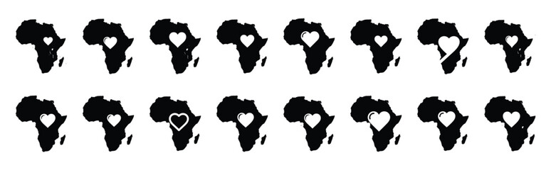 First Day of Black History Month african continent heart silhouette icon set