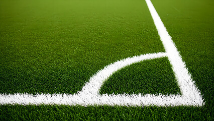 Sports Field Green Turf White Line Corner Close-Up