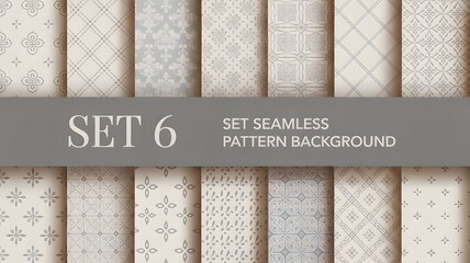 An elegant collection of light colored seamless patterns and backgrounds with intricate decorative designs featuring floral geometric abstract motifs