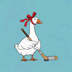 Funny illustration of a goose with a hockey stick