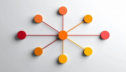 Radial hub-and-spoke diagram with central orange circle and eight gradient surrounding circles.