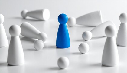 Blue game piece upright among scattered white—symbol of individuality, leadership, and strategic contrast.