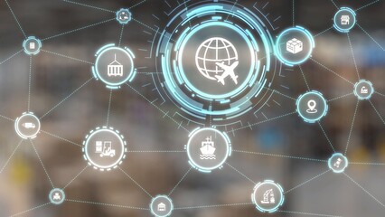 Global shipping icons show transport, logistics, and cargo delivery. Global shipping connects...