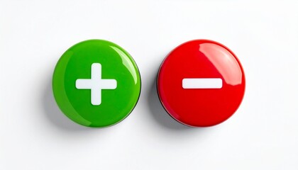 Fototapeta premium Green plus and red minus buttons on white background