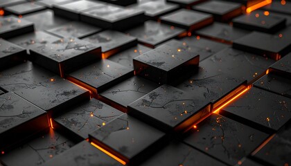 Dark stone tiles with glowing orange gaps and particles