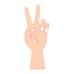 Hand Gesture V-Sign for Peace and Victory Flat Vector Icon