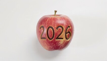 Festive christmas concept with 2026 carved apple for holiday greetings and designs