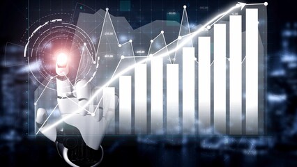 A striking image of a robotic hand reaching towards digital graphs, conveying the theme of technological growth, innovation, and data-driven decision-making in business environments. Copula