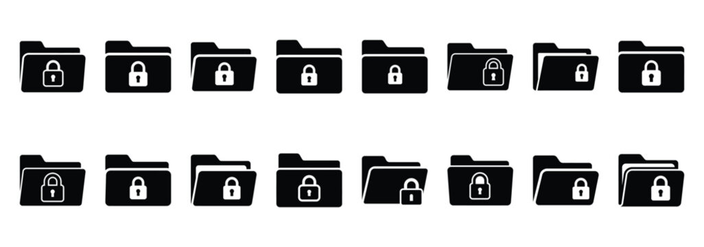 secure folder silhouette icon set