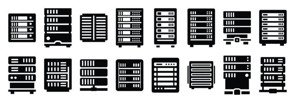 server rack silhouette icon set