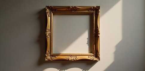Empty gilded frame on museum wall, subtle shadows , art, classic, interior design