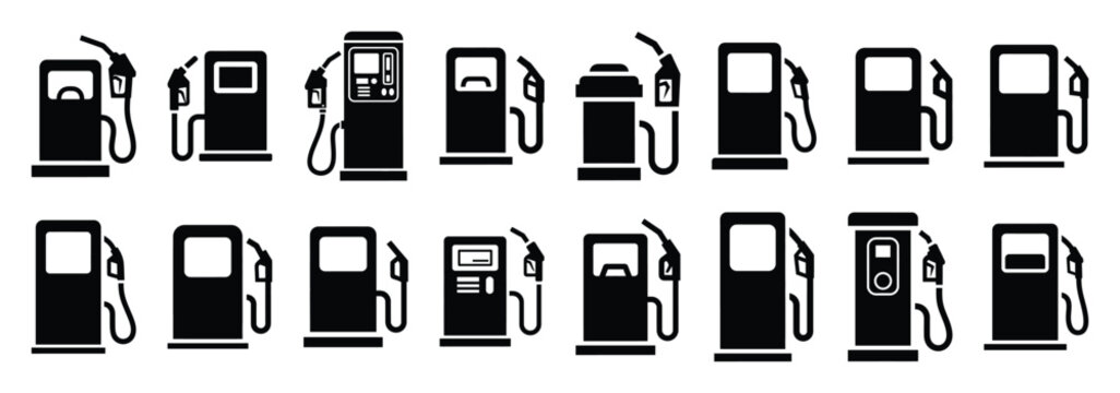 fuel pump silhouette icon set