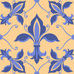 Fleurs de lis seamless pattern. Vintage decorative element, stylized lily flower, royal heraldic french symbol, decor textile, wrapping paper, wallpaper. Splendid vector background © YummyBuum