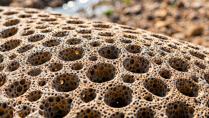 Close-up of Porous Rock Texture on Beach