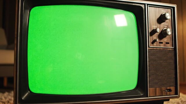 Vintage television with green screen, chroma key, old TV set