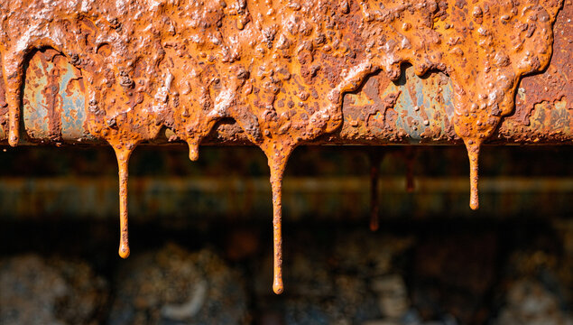 Close-Up of Rusty Metal with Dripping Corrosion